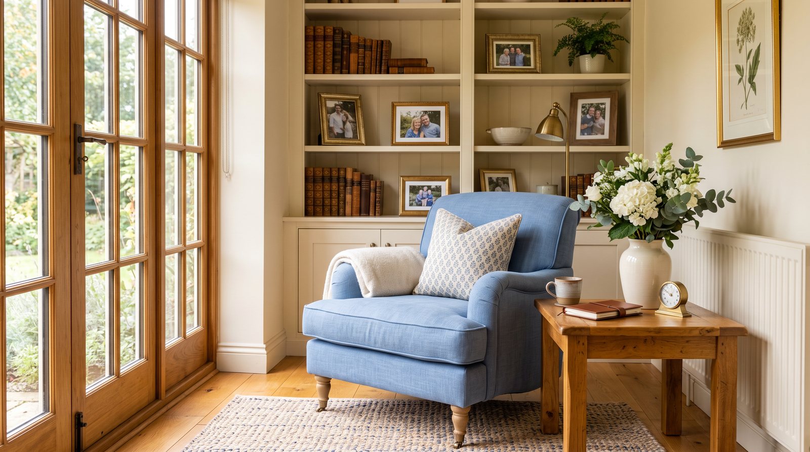 Warm, sunlit interior space being thoughtfully organized